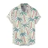 Camisa Masculina de Verão Exportação Europeia e Americana Tamanho Grande Manga Curta Listras Mescladas Estampa 3D Moda Versátil Bolso com Aba Calça Top