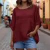 2026 Sitio Independiente de Amazon Transfronterizo Verano Nuevo Estilo Europeo y Americano para Mujer Cuello Redondo Manga Tres Cuartos Casual Holgado Top