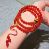 Pulsera de Calcedonia Roja Natural de Ágata Estilo Artístico Vintage de Alta Calidad con Múltiples Círculos