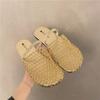 Chinelos de Malha Baotou Femininos 2025 Verão Nova Moda Xadrez Respirável Chinelos Rasteiros