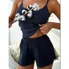 2025 Venda Quente Transfronteiriça Roupa de Casa Feminina Cor Sólida Camisola Sexy Shorts Canelados Pijamas de Comércio Exterior Europeu e Americano Femininos