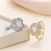 Anillo de Zirconia de Lujo de Moda Transfronterizo para Mujer, Anillo Abierto Ajustable Versátil de Estilo Ins para Mujer