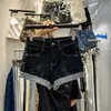 Shorts de mezclilla ajustados estilo "hot girl" americano de talla grande con pedrería y bordes doblados para mujer, pantalones cortos ajustados elásticos para el verano que realzan las caderas