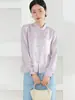 Camisa Jacquard Floral 100% Seda de Amora para Mulheres, Novo Estilo Chinês Gola Alta, Top Tradicional Chinês com Botão Manga Longa para Primavera