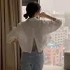 Camisa Curta Casual Solta Fina Design de Nicho Chic Coreano Botão nas Costas Fenda