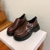 Novos Sapatos Pequenos de Couro com Fivela de Metal Retrô, Bico Redondo, Sola Grossa, Salto Bloco para Mulheres, Outono Inverno, Mocassins para Pessoas Baixas