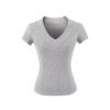 Camiseta de Manga Curta com Decote V e Ombro de Cor Sólida Estilo Spice Girl Americano, Desejo Puro, Curta, Elástica, Justa, Emagrecedora, Feminina, Verão, Novo Produto