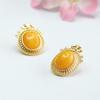 Pendientes de Plata S925 Jueyu Incrustados con Ámbar Natural Cera de Abeja Vieja Pendientes de Miel Completa Fábrica de Joyería Al por Mayor S3020112A