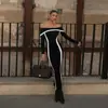 Vestido de Moda Estilo Retro, Diseño Clásico Francés de Color Contrastante, Vestido de Manga Larga Envolvente en el Pecho que Resalta la Figura