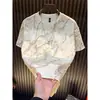 Camiseta Masculina da Moda com Marca de Strass, Padrão Estrelado de Alta Resistência, Criativa, Manga Curta, Gola Redonda, Pulôver Casual para Homens