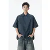 Camisa a Cuadros Azul Real Plisada Estilo Americano de Manga Corta para Hombres y Mujeres, Camiseta de Corte Limpio, Tres Dimensional, Corta, Ancha, con Cordón, Serie Miu