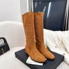 Botas de Cano Alto Vazadas Maillard com Aumento de Altura de 5cm para Mulheres 2025 Outono Novas Botas de Montaria Retrô Acima do Joelho
