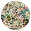50 Hojas Pegatinas de Plantas Verdes Retro Bosque Flores Mariposas Animales Pequeños Pegatinas para Diario Álbum Material Decorativo DIY Pegatinas