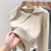 Novo cardigã cinza com lapela e zíper duplo para mulheres, nova coleção outono e inverno, casaco suéter de nicho e estiloso