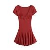 Verano Americano Nuevo Sexy Sexy Vestido Abullonado de Cuello V para Mujer Traje de Vestido de Color Puro con Pliegues en el Pecho + Pantalones Cortos Europeo y Americano