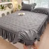 Conjunto de Saia de Cama Acolchoada de Algodão Lavável Estilo Princesa com Renda 3 Peças Classe A Saia de Cama para Mãe-Bebê Protetor de Colchão