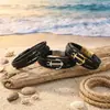 Pulsera Popular para Hombre de Acero Inoxidable y Cordón de Cuero Estilo Europeo y Americano, Diseño de Ancla para Verano, Cierre Magnético que se Puede Abrir y Cerrar