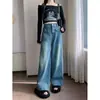 Jeans de Mezclilla Retro Americano para Mujer Delgados Primavera Verano 2026 Nuevos Sueltos Adelgazantes de Cintura Alta Pierna Recta Pierna Ancha Pantalones Largos hasta el Suelo