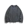 Ropa Vintage Yidao Otoño 2026 Nuevo Retro Americano Relajado Waffle Color de Contraste Rayado Camiseta de Manga Larga