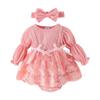 Amazon Otoño e Invierno Malla Waffle con Lazo Manga Larga Falda de Malla con Diadema Calcetines para Bebés Niñas