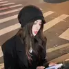 Chapéu fino de pelúcia outono e inverno moda coreana rosto pequeno suéter chapéu de tricô circunferência da cabeça grande chapéu frio vintage japonês para mulheres