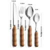 Cuchillo, Tenedor y Cuchara de Acero Inoxidable con Mango de Madera Transfronterizos, Cuchillo Portátil para Steak al Aire Libre, Set de Vajilla para Comida Occidental con Mango de Bambú