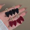 Pendientes de lazo de terciopelo rojo festivos de otoño e invierno de Corea del Sur, pendientes elegantes de amor dulce para mujer.