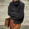 Cárdigan de Punto Grueso de Cachemira con Cuello Alto Sencillo para Mujer Otoño Invierno Suelto Corto Suéter Abrigo de Lana Top de Lana