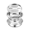 Juego de Tres Piezas de Tazón Rallador de Acero Inoxidable para Uso en Cocina, Tazón Rallador Multifuncional, Colador, Tazón para Lavar Arroz, Tazón para Escurrir Agua, Tazón para Lavar Verduras