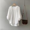 Camisa Blanca de Cuello Redondo para Mujer Otoño Nuevo Estilo Coreano Simple Diseño Suelto Sentido Manga Linterna Blusa 80226