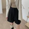 [No se aceptan devoluciones ni cambios] Pantalones Cortos de Traje de Lana para Mujer, Otoño e Invierno, de Cintura Alta, Corte en A, Pierna Ancha de Longitud Media, Estilo Casual Japonés y Coreano