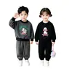 Nuevo Conjunto de Sudadera con Capucha y Pantalón Jogger de Ardilla y Cachorro de Dibujos Animados para Niños y Niñas, Ropa Casual de Dos Piezas para Hermanos