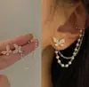 Brincos de argola com agulha de prata 925 e borla longa, design de laço de alta qualidade, brincos com incrustação de diamante, brincos de corrente, brincos para mulheres