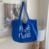 Bolsa de Tote Casual de Nylon Estilo Coreano, Bolso de Mano de Moda con Estampado de Letras, Bolso Cruzado de Rayas de Celebridad de Internet de Doble Cara para Mujer