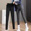 Calça de segurança quente de fleece térmico de nove pontos para mulheres, cintura alta, adequada para usar por cima, tamanho grande, sem costura, invisível, camada base para o inverno