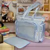 Bolsa de pintura azul lechoso con lunares, con un aura dulce y suave, ribete de encaje, estilo anime, para estudiantes, para ir de compras y salir, bolso de hombro único