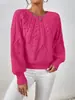 Suéter de Punto Pullover Cuello Redondo para Mujer Amazon Fashion, Comercio Transfronterizo, Color Sólido de Canalé Retorcido, Top Casual Versátil