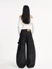 Ropa de Mujer de Seda Naranja # Jeans Originales de Mezclilla Negra Sickle Corte Limpio Tendencia de Nicho Sueltos Casual Versátiles Pantalones