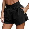 Pantalones Cortos Deportivos Europeos y Americanos Transfronterizos para Mujer con Bolsillos Cruzados en la Cintura, Secado Rápido, Corte Holgado, para Correr, Fitness, Pantalones Cortos de Yoga de Tres Cuartos