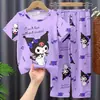 Conjunto de Pijama Infantil para Meninas, Verão Fino Manga Curta Calça Longa Roupa de Casa, Conjunto de Ar Condicionado para Meninas de Meia-Idade e Crianças Grandes, Pode Ser Usado ao Ar Livre