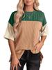 Amazon 2025 Camiseta de Mujer Transfronteriza Europea y Americana de Cuello Redondo, Moderna y Versátil, Top Tricolor Casual y Elegante