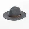 Moda Casual de Otoño e Invierno Nuevo Europeo y Americano Cinturón Hebilla Metálica Decorativa Sombrero de Jazz de Lana de Ala Ancha Sombrero de Copa Cálido Tendencia