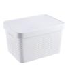 Cesta de almacenamiento de plástico con tapa, caja de almacenamiento de escritorio apilable de color nórdico, cesta de almacenamiento con acabado para cocina y baño, venta al por mayor