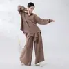 Pantalones Falda de Dos Piezas con Cintura Ajustable, Caída Fluida, Inspirados en Danza Clásica China, Pantalones de Baile Pierna Ancha para Danza Moderna, Yoga