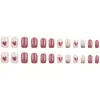 Coração Rosa e Branco, Unhas Postiças Estilo Doce e Gentil, Unhas Postiças Estilo Francês Clareadoras Diárias, 24 Peças de Adesivos de Unha Postiça