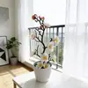 Nuevo Lavabo Redondo Pequeño Bonsái Flor de Ciruelo Decoración Sala de Estar Hogar Planta Simulada en Maceta Diseño Habitación de Huéspedes Maceta Pequeña
