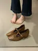Versión de piel de oveja~Zapatos de gamuza retro con retazos de corte bajo y tacón oculto para mujer, zapatos de trabajo con correa en T, Mary Janes de temperamento