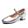 Zapatos Cuadrados de Baile de Cuero Suave Zapatos de Baile Latino para Mujer Tacón Grueso Mujer Adulto Tacón Bajo Medio Suela Suave Zapatos de Baile para Actuación