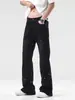 Calça Jeans Flare Costurada com Rebites de Alta Qualidade para Homens, Calça Casual Retrô Lavada em Preto para Hip-Hop