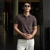Camisa polo de punto de manga corta para hombre con botones estilo old money negocios corte slim verano seda de hielo transpirable venta al por mayor de fábrica transfronteriza